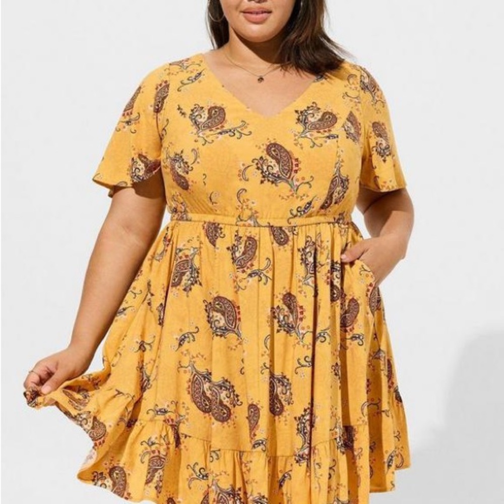 Torrid Mini Wash Challis Flutter-Sleeve Lace-Back Dress • Size 3